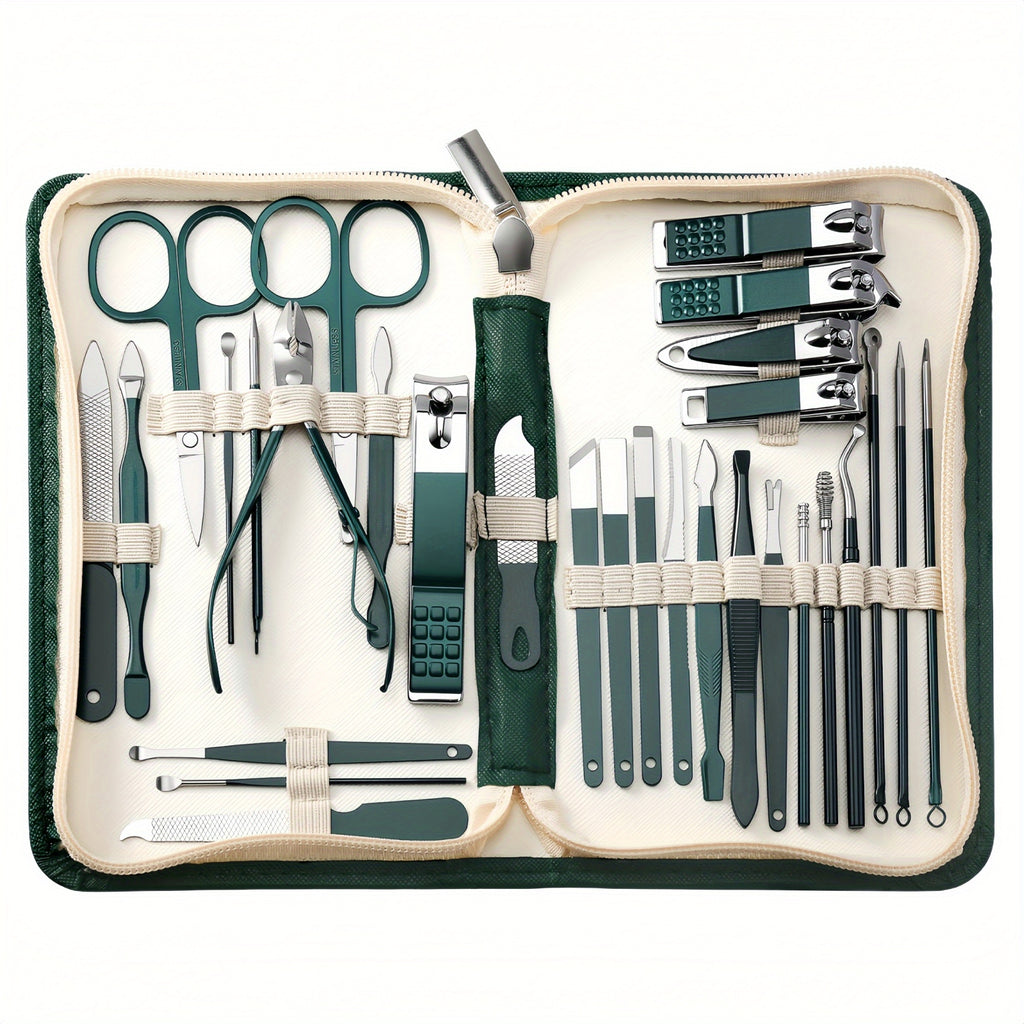 Lot de 30 kits manucure luxe en acier inoxydable, outils complets avec étuis portables, parfaits pour soins mains, pieds et visage.