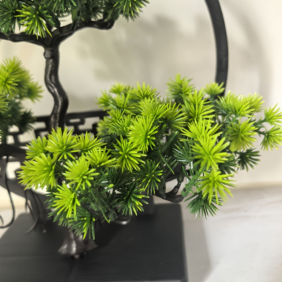 Bonsaï artificiel pin avec socle, plante verte réaliste, décor table pour chambre, salon ou bureau, idéal Noël et Thanksgiving.