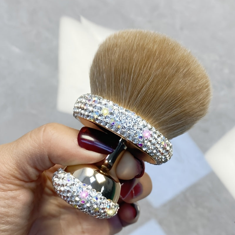 Pinceau blush de luxe, 1 pièce avec strass scintillants, poils doux en nylon, manche ABS, polyvalent pour poudre, fond de teint et correcteur.