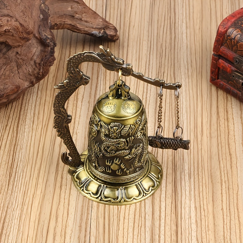 Cloche dragon en bronze artisanale, style chinois ancien, décoration Feng Shui pour maison, bureau ou chambre, porte-bonheur.