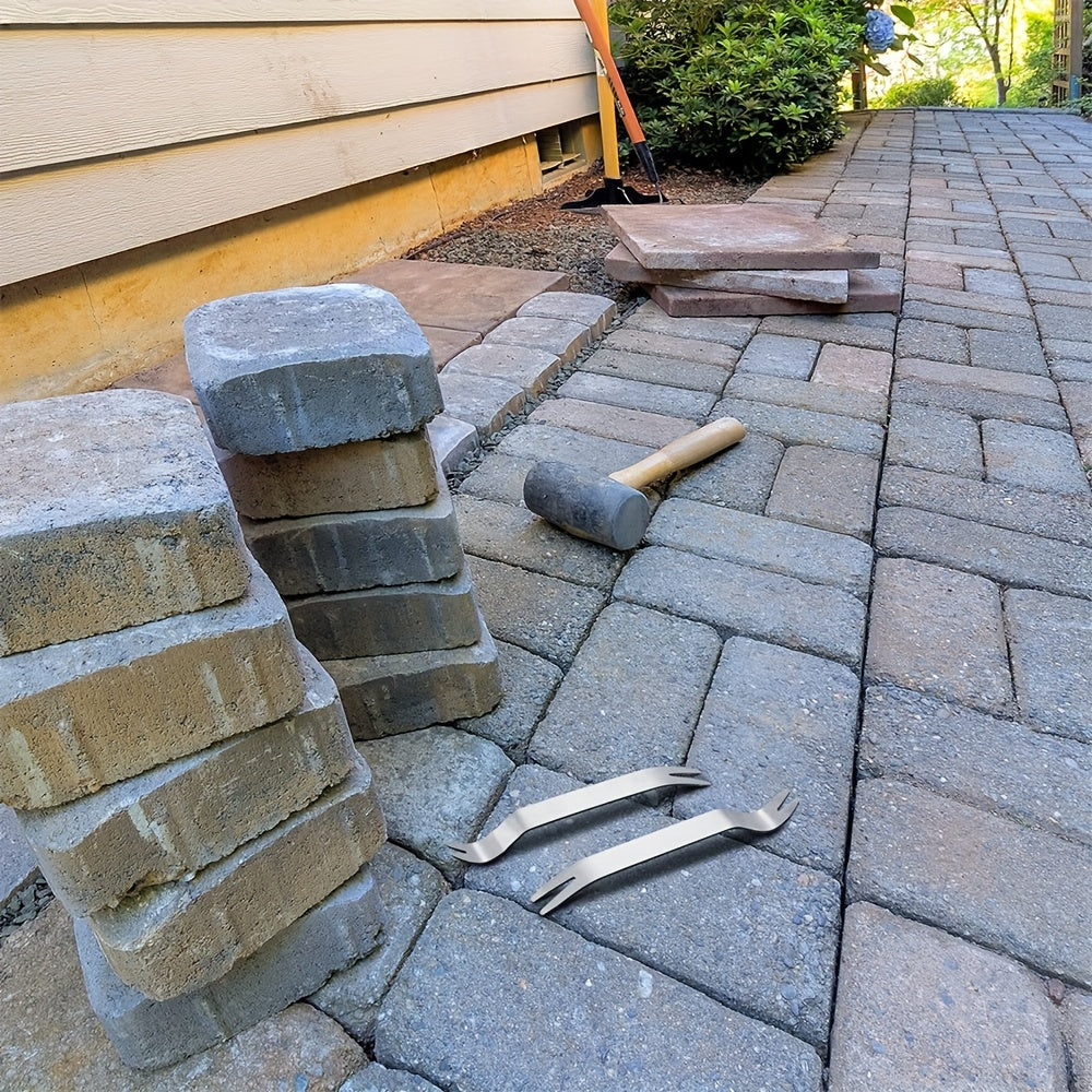 Lot de 2 extracteurs de pavés en acier inoxydable, pour relever ou remplacer briques affaissées dans jardin, pelouse ou terrasse.