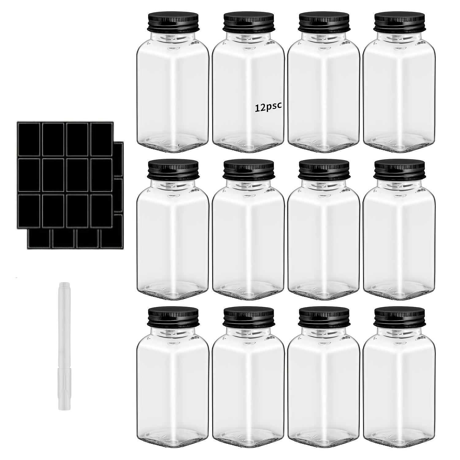 12/24pcs, Spice Jar Set, Plastic Spice Jar with Silvery Metal Lid, 160Ml Kitchen Seasoning Container, Kitchen Storage Bottle, Spice Jar with Lid And Label, Kitchen Supplies