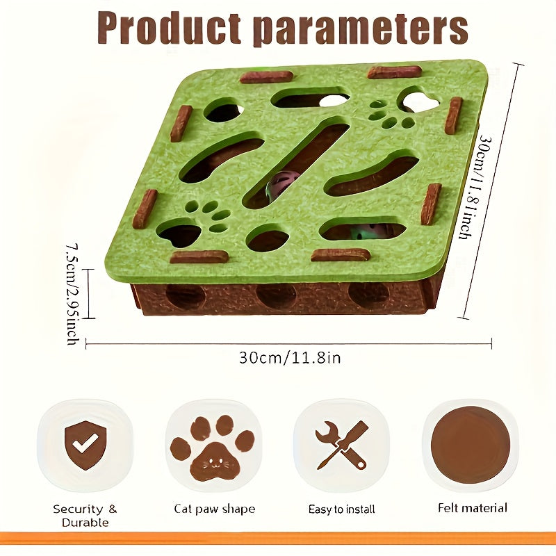 Interactive Cat Toy with Maze Tunnel &amp; Bell Ball - Durable Felt Material, No Batteries Needed, Geometric Design for Indoor Cats, Mental Stimulation &amp; Exercise, All Breeds &amp; Sizes, Cat Toy Interactive, Playful Design, Sturdy C