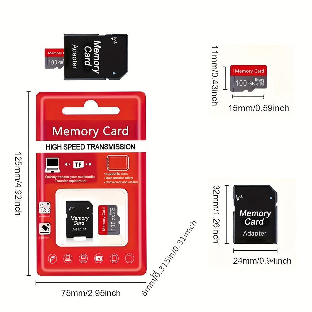 Carte Mémoire TF Classique Rouge/Gris : Capacités 8 à 128 Go, transmission stable, performance élevée, avec adaptateur SD, compatible téléphones, caméras et ordinateurs.