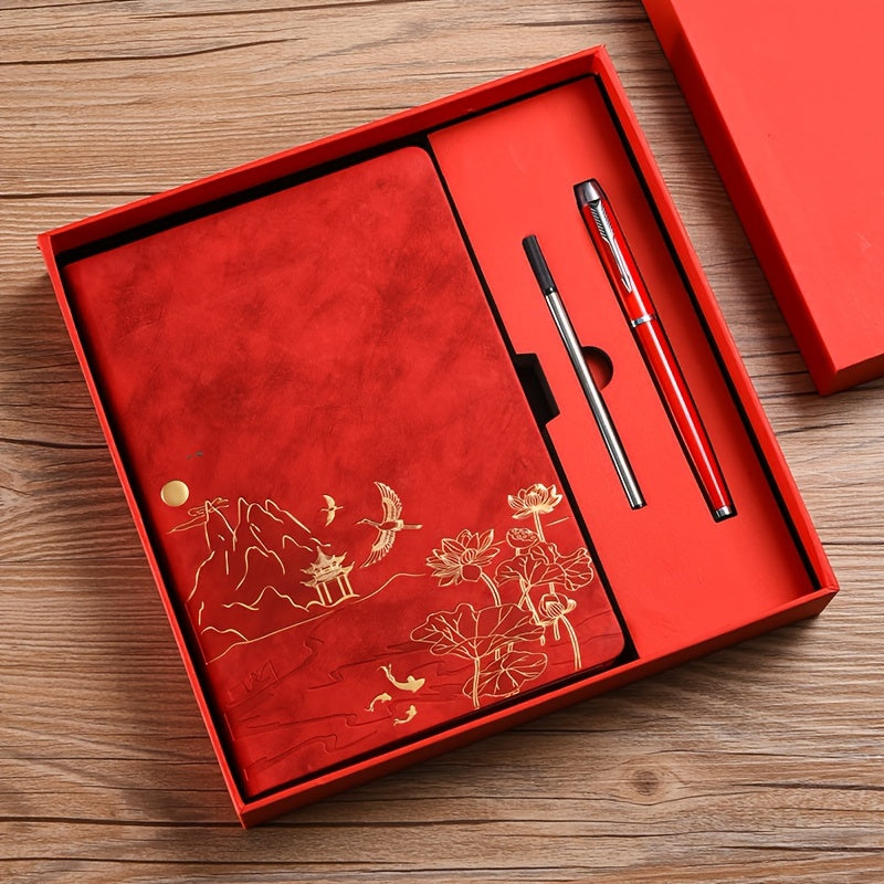 Coffret cadeau carnet A5 (1pc), stylo + recharge, options livre seul ou set. Carnet à couverture PU, 100 pages, idéal pour les réunions et prises de notes.