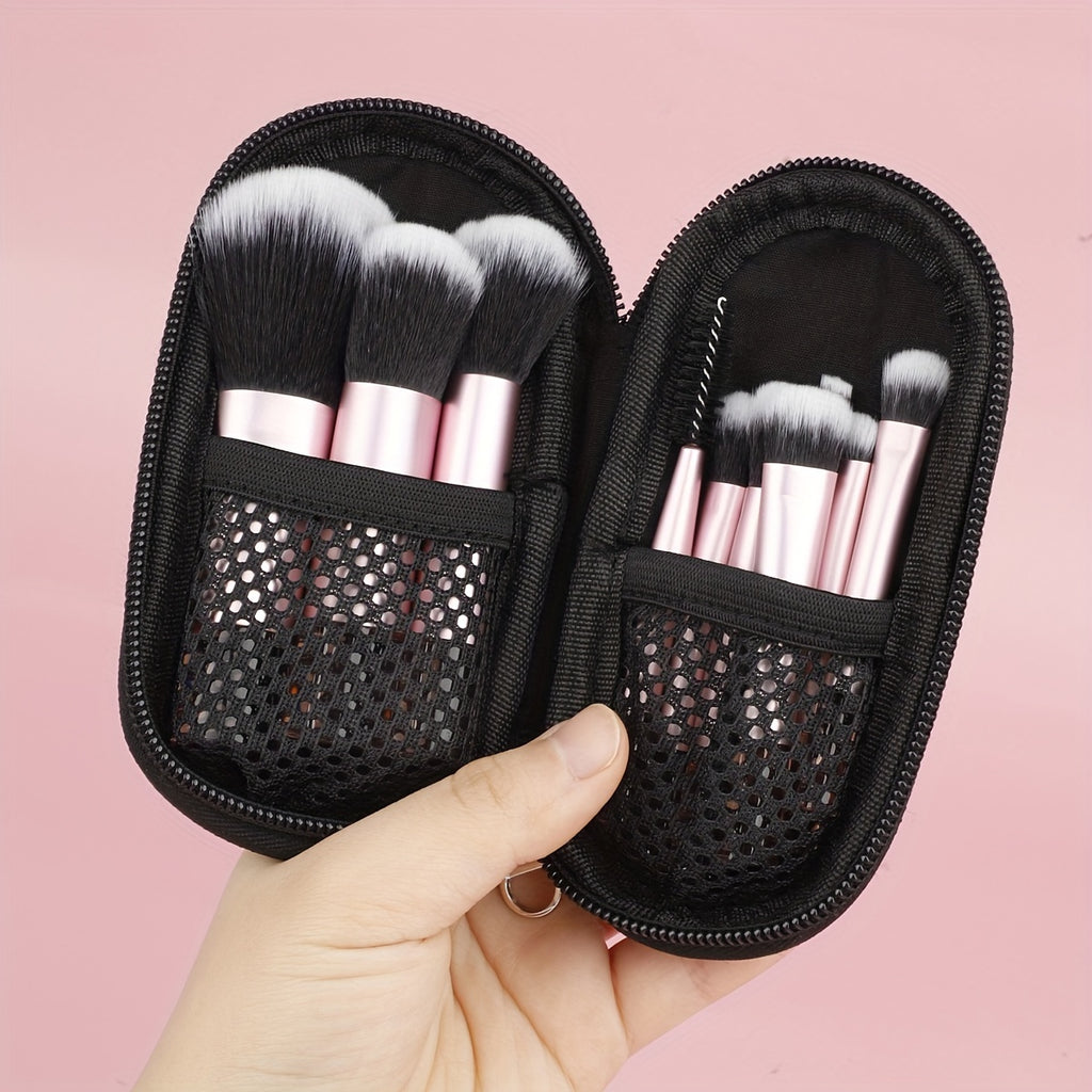 Set mini pinceaux maquillage 10 pièces avec pochette, portable, pour poudre, contour, yeux, sourcils et correcteur, idéal cadeau.