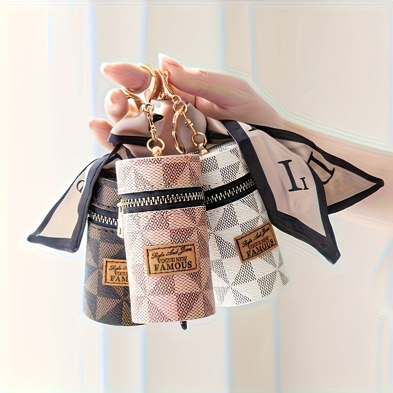 Three Colors Available - Round Coin and Lipstick Holder Wallet, Durable PU Material with Geometric Pattern Design, Black Zipper Closure, Golden Keychain Charm, Large Capacity Women's Travel Commute Mini Purse for Coins &amp; Cash