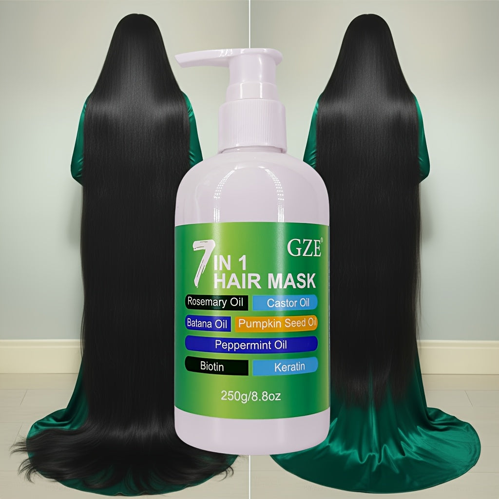 Masque capillaire GZE 7-en-1, profond soin réparateur, anti-casse et pointes fourchues, hydrate cheveux secs, enrichi en huiles, biotine et kératine.