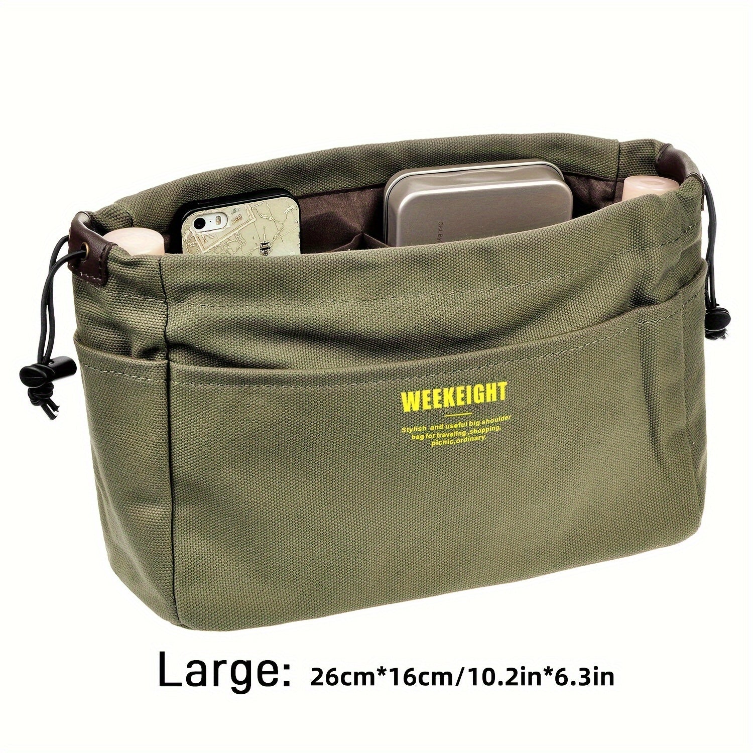 Sac de rangement multi-couches, avec cordon, poches multiples et doublures, léger et portable, grande capacité, idéal pour voyage ou organisation polyvalente.