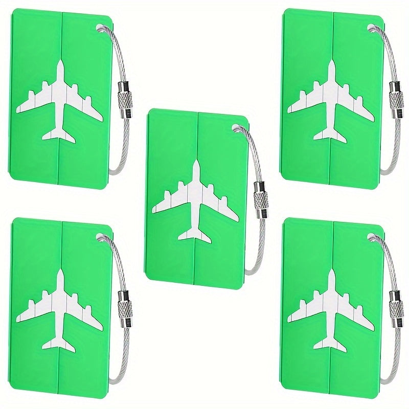 Lot de 5 étiquettes bagages en aluminium, étanches et légères, boucle acier inoxydable, design minimaliste, parfait pour voyages.