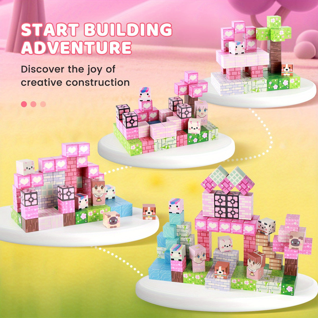 100 blocs magnétiques STEM, décor maison et arbre 3D, cubes personnages, jouet créatif, idéal anniversaire et Noël.