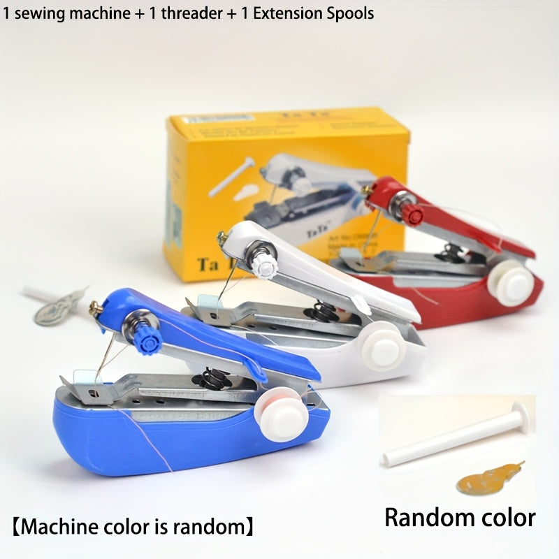Mini machine à coudre portable avec 2 cadeaux, pratique pour couture manuelle à domicile, couleurs aléatoires, facile à utiliser.