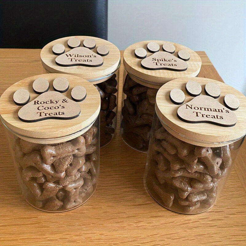 Personalized Glass Dog Treat Storage Jar with Engraved Lid &amp; Paw Prints - Custom Name "Spike'S Treats" - Round Pet Food Container for Dog Treats, Dog Treats for Training, Dog Treats for Training