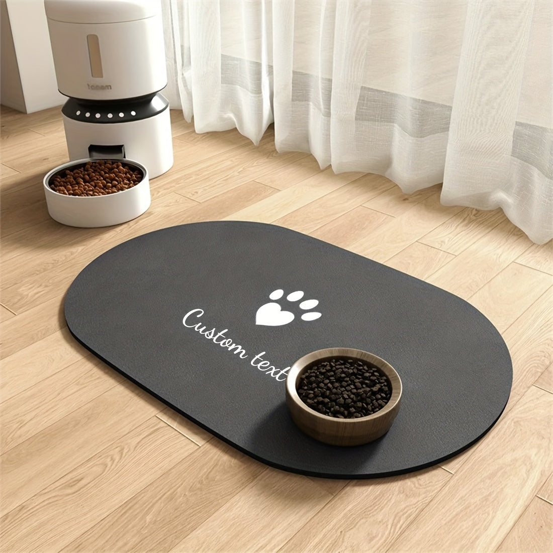 1pc Customizable Quick-Dry Pet Feeding Mat, Personalized Name Customization, Suitable for Dogs and Cats, Non-Slip Rubber Base, Prevents Clutter in Watering Areas, Indoor Use, Dark Grey, Minimalist Design, Ideal Gift for Pet O
