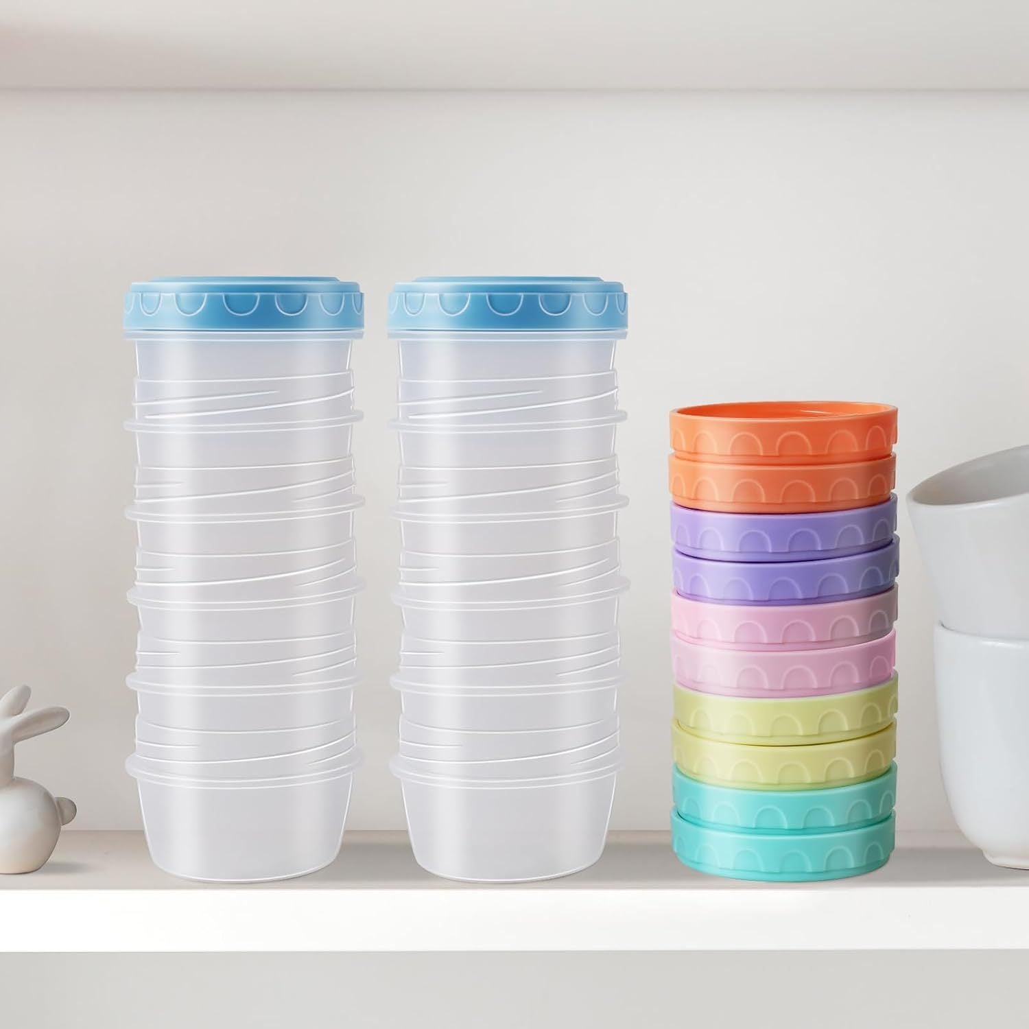 Lot de 12 contenants à sauce 2 oz avec couvercles, étanches, empilables, sans BPA, compatibles micro-ondes, lave-vaisselle et congélateur.