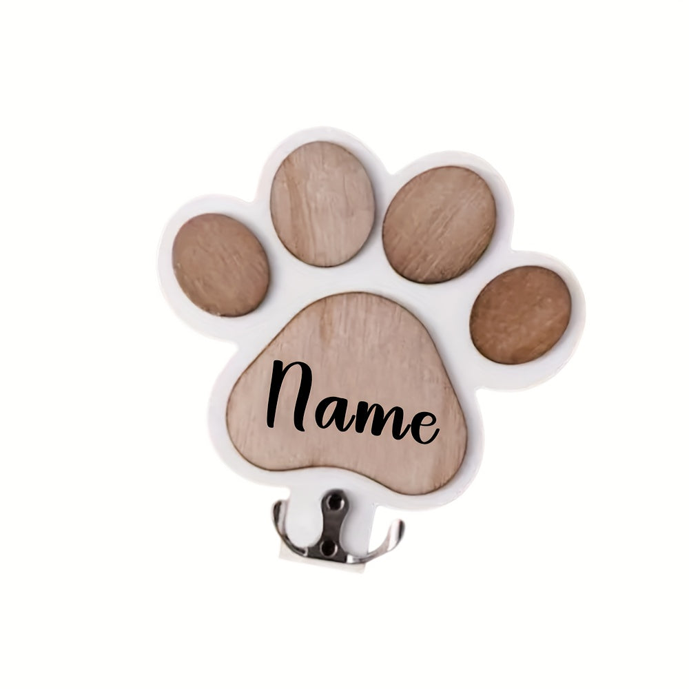 Patère murale en bois personnalisée, gravure empreinte de patte, pour laisses, colliers et manteaux, durable et décorative, cadeau idéal pour amoureux des animaux.