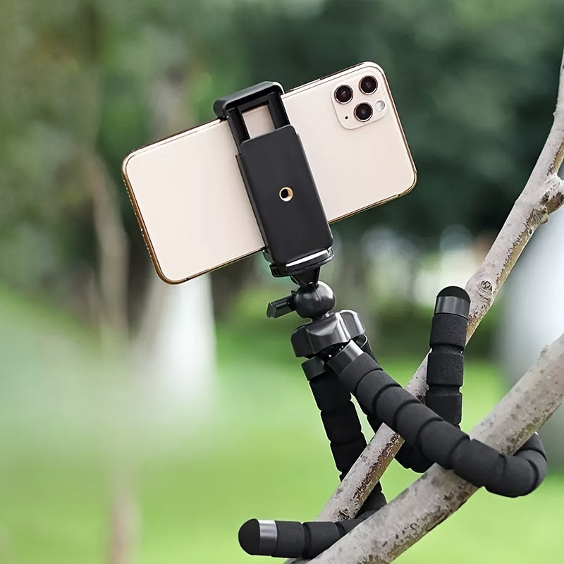 Flexible Octopus Tripod, Small Phone &amp; Camera Holder with Sponge Grip, 360° Rotatable Mini Octopus Stand for Photography and Videography, Portable and Adjustable Bracket with Universal Clip