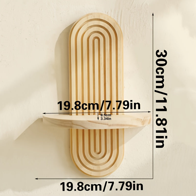Étagère murale bois style bohème, support bougie arc-en-ciel, rangement décoratif pour chambre, cuisine, salon ou plantes.