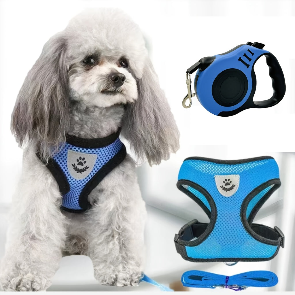 3pcs Set, Double Switch Retractable Pet Leash and Harness, Soft Nylon Mesh Vest for Cats & Small Dogs, Easy Control & Comfortable Safety, Hand Wash Only
