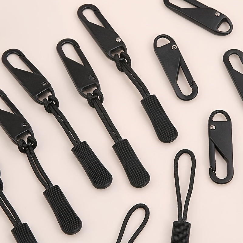 Lot de 41 tirettes de fermeture éclair noires, doubles faces, avec curseur détachable, idéales pour bagages, vêtements, sacs et accessoires outdoor.