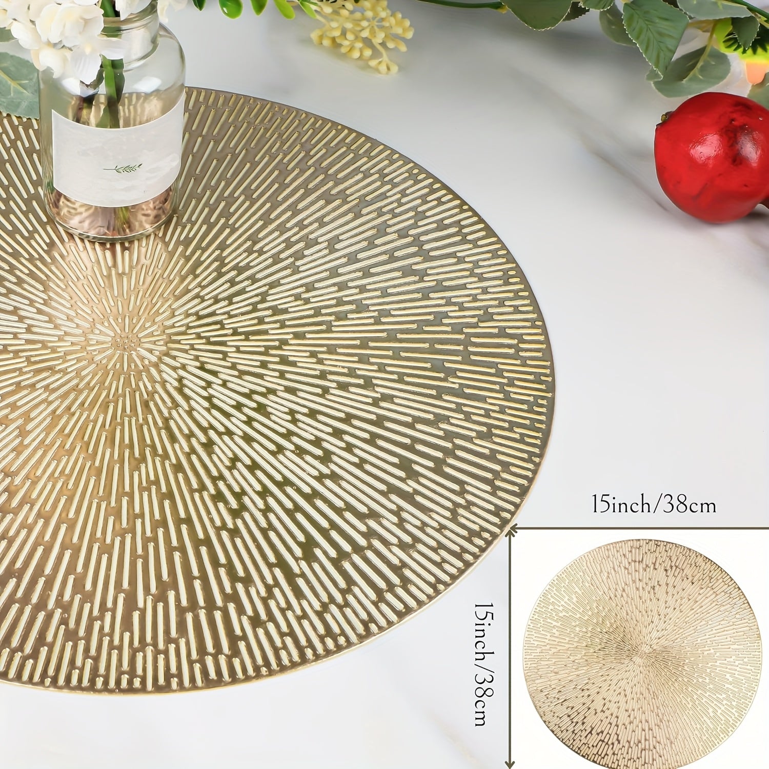 Lot 4/6 sets de sets de table ronds en vinyle, doré/argenté/rose, diamètre 38,1 cm, lavables et faciles à nettoyer, décoration table et fêtes.