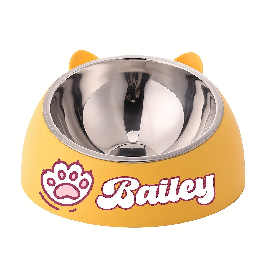 Bol incliné personnalisé en acier inoxydable pour chats et chiens, protège le cou, gravure possible, durable, accessoire repas idéal pour animaux.