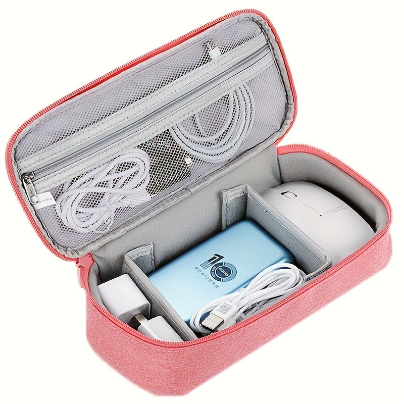 Trousse élégante en tissu avec compartiments multiples – organise câbles, batteries et accessoires, légère, pliable, pratique pour le voyage.