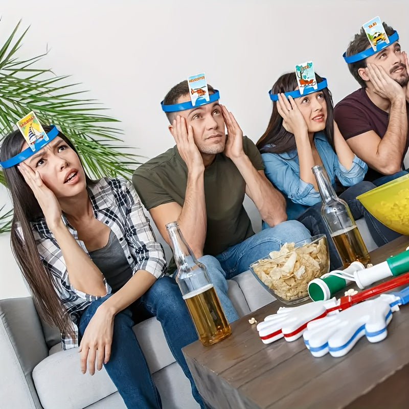 8 serre-têtes réglables « Devine qui je suis », avec emplacement pour cartes, idéals pour jeux, fêtes et célébrations familiales.