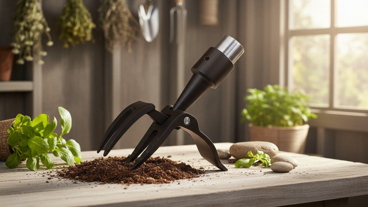 Tête de désherbeur en aluminium robuste, 4 griffes acier pour enlever racines, prise facile, idéal jardin et pelouse (manche non inclus).