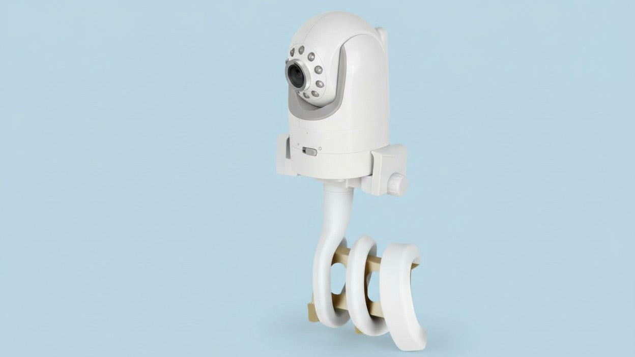 Support de caméra flexible réglable, compatible babyphones et caméras d’intérieur, installation sans perçage, design simple en ABS.