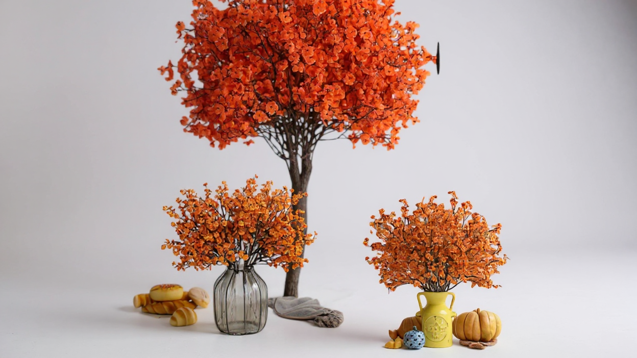 12pcs Vibrant Autumn Orange Artificial Flower Bouquet - Lifelike Fabric Flowers for Home &amp; Kitchen Decor, Perfect for Dining Table Centerpieces, Bedroom Accents &amp; Holiday Celebrations (Weddings, Halloween, Christmas) - No Con