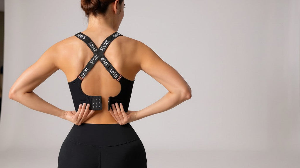 Brassière sport sans coutures, maintien confortable, design croisé dos nu, absorbe les chocs, idéale pour yoga, fitness et course.