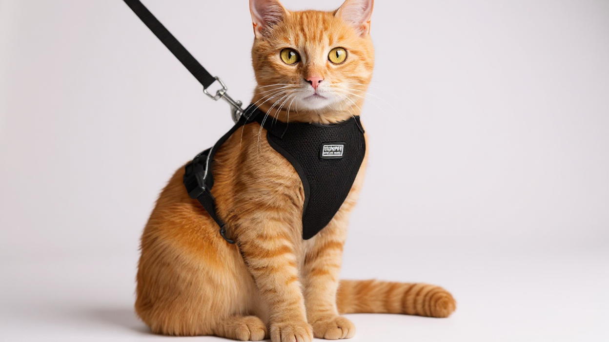 Harnais et laisse pour chat, gilet ajustable antifuîte, doux et respirant, bandes réfléchissantes, contrôle facile pour promenades sécurisées.