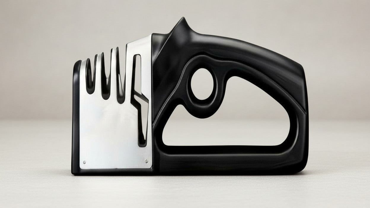 Aiguiseur 4-en-1 professionnel : affûte rapidement couteaux et outils de cuisine. Base antidérapante, ABS durable, usage maison et restaurant, sans électricité.