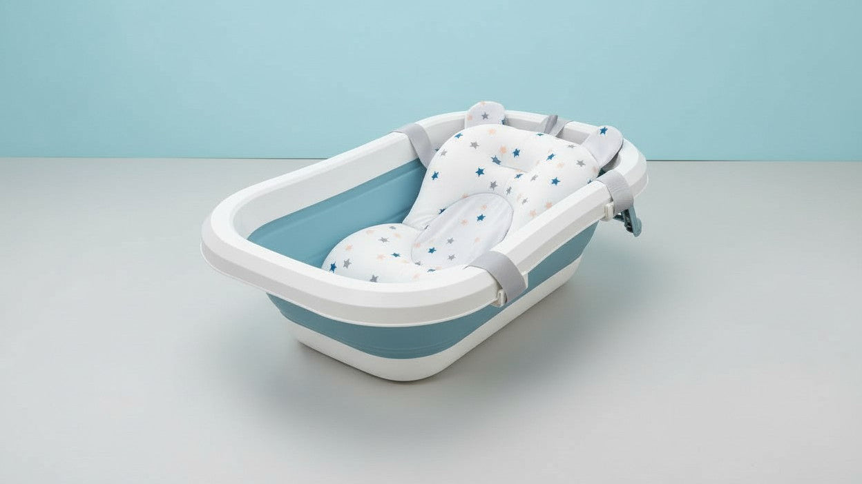 Siège de bain bébé PanLynner, filet antidérapant 0-3 ans, coussin doux en polyester avec sangle de sécurité pour nourrisson et tout-petit.