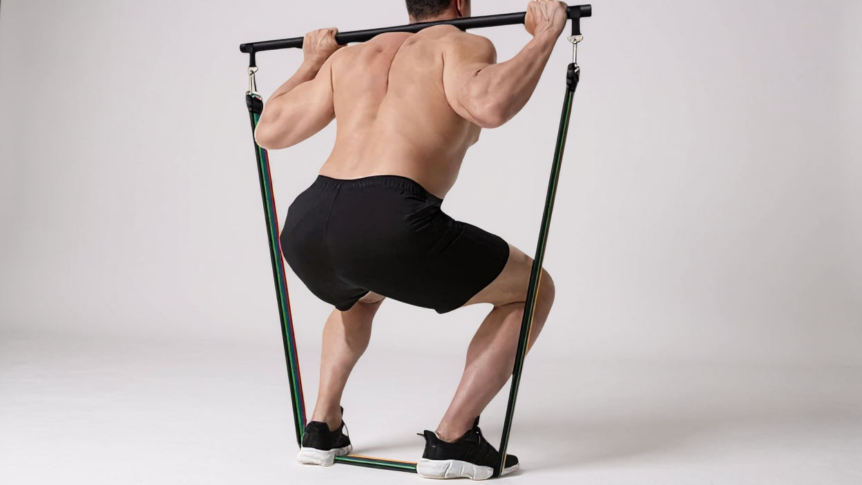 Set de corde de tension multifonction avec bandes de résistance et barres en acier inoxydable, adapté à un entraînement complet du corps à domicile.