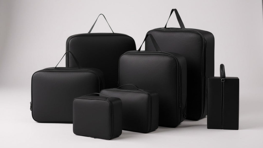 Lot de 6 cubes de rangement compressibles en polyester, durables, sans impression, idéaux pour vêtements, accessoires et organisation de bagages.