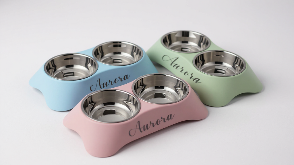 Bol personnalisé double usage pour animaux, alimentation et boisson, protection du cou, ergonomique, antidébordement, adapté chats et chiens.