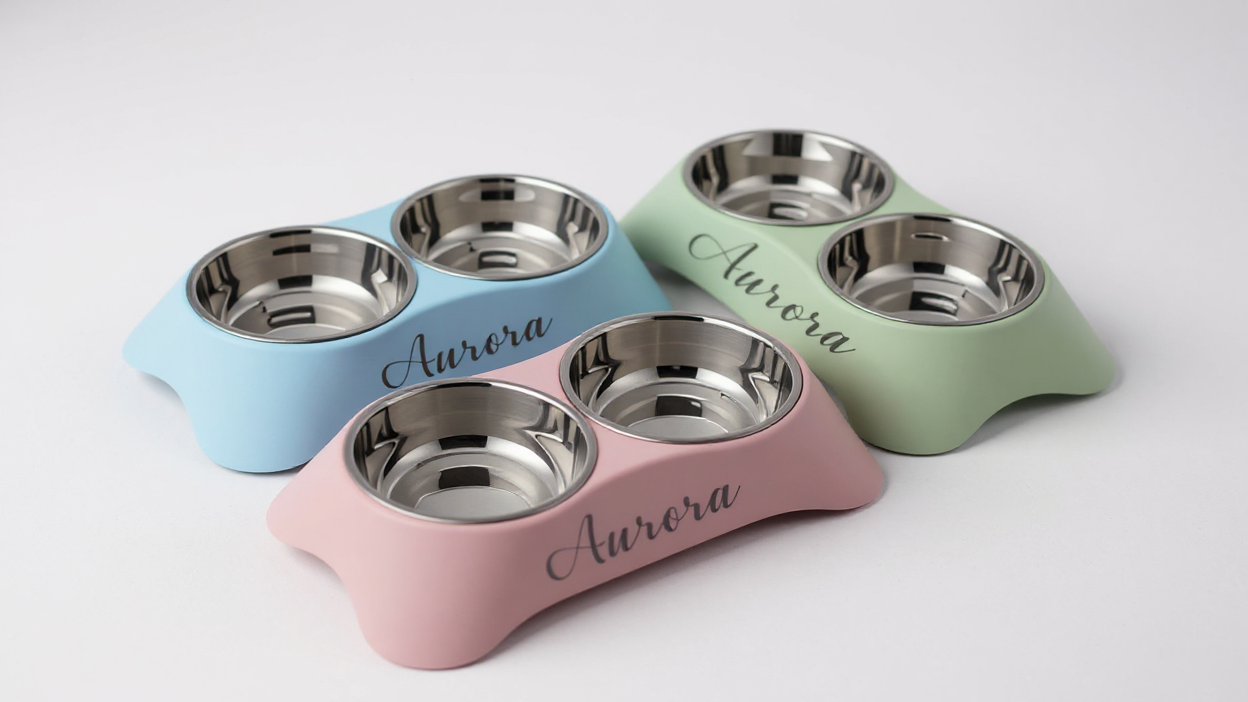 Bol personnalisé double usage pour animaux, alimentation et boisson, protection du cou, ergonomique, antidébordement, adapté chats et chiens.