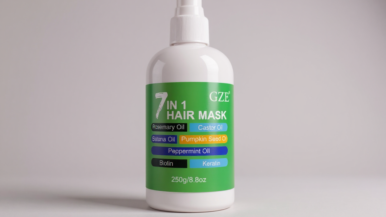 Masque capillaire GZE 7-en-1, profond soin réparateur, anti-casse et pointes fourchues, hydrate cheveux secs, enrichi en huiles, biotine et kératine.