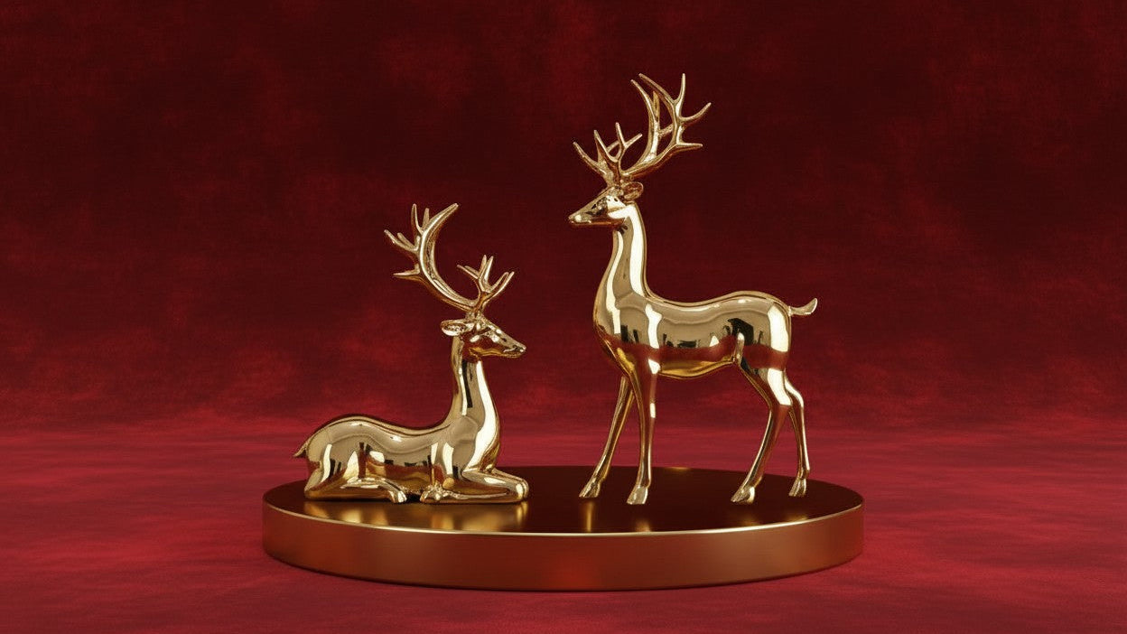 قطعتان من غزال عيد الميلاد الكبير الصلب المطلي بالكهرباء بلون الشمبانيا الذهبي والفضي، مناسب للعطلات المنزلية وغرفة المعيشة والمكتب والحرف اليدوية، هدية رائعة، زينة زخرفية، ديكور احتفالي، زينة منزلية، ديكور فاخر للعطلات، لمسة أنيقة للمنزل