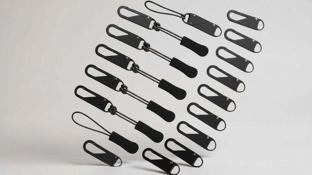 Lot de 41 tirettes de fermeture éclair noires, doubles faces, avec curseur détachable, idéales pour bagages, vêtements, sacs et accessoires outdoor.