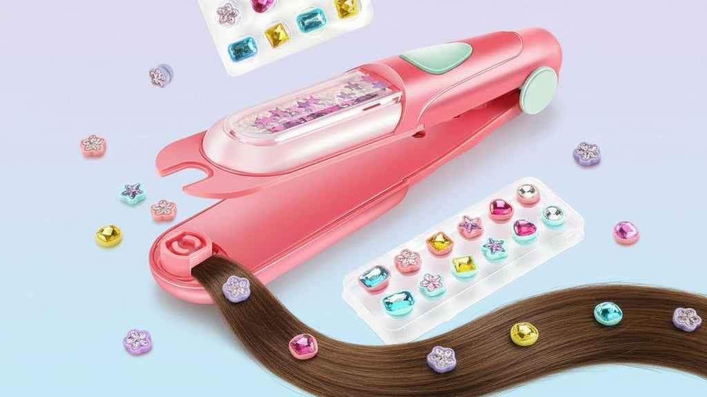 Kit tampon cheveux filles, accessoires réutilisables type diamant, outils roses avec étoiles, cœurs et cercles pour coiffures créatives.