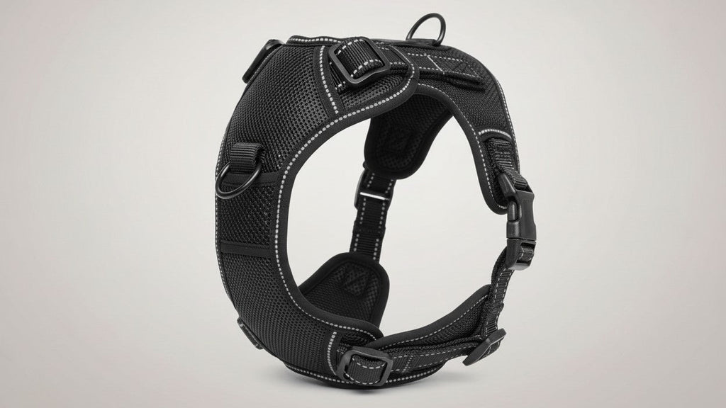 Harnais pour chien réfléchissant, sans étranglement. Avec clips avant/arrière, poignée de contrôle pour entraînement et promenades, rembourré et confortable.