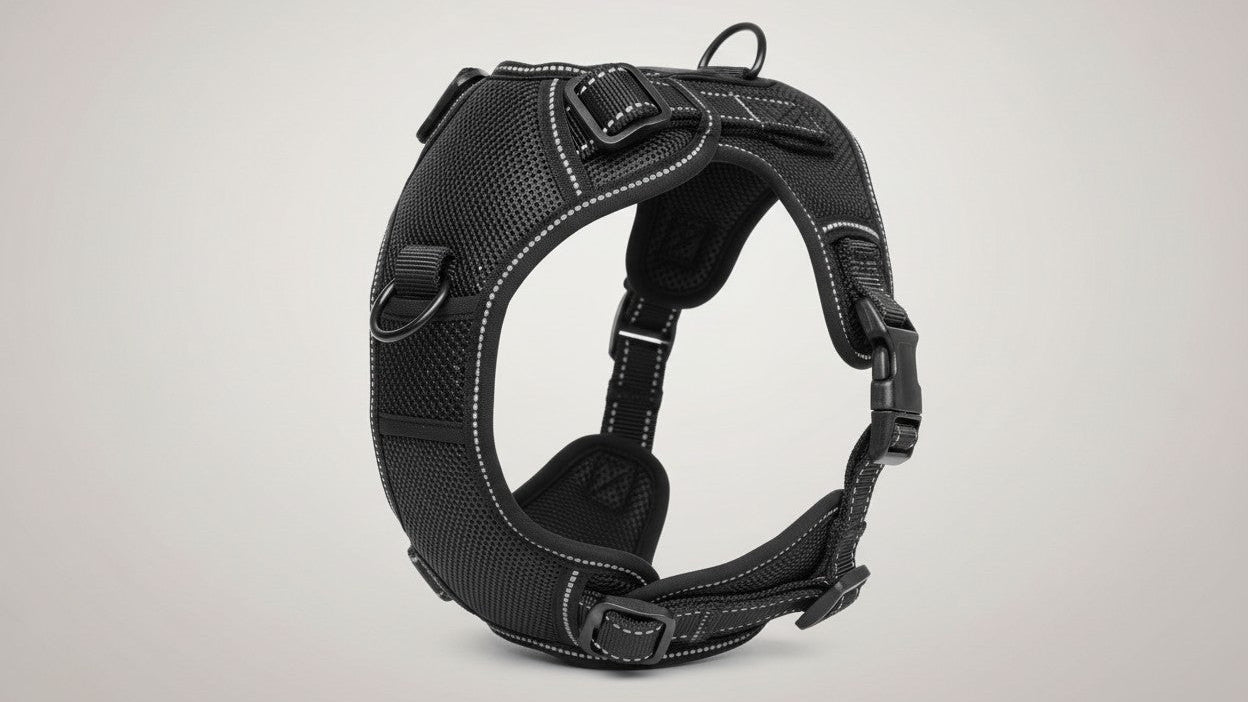 Harnais pour chien réfléchissant, sans étranglement. Avec clips avant/arrière, poignée de contrôle pour entraînement et promenades, rembourré et confortable.