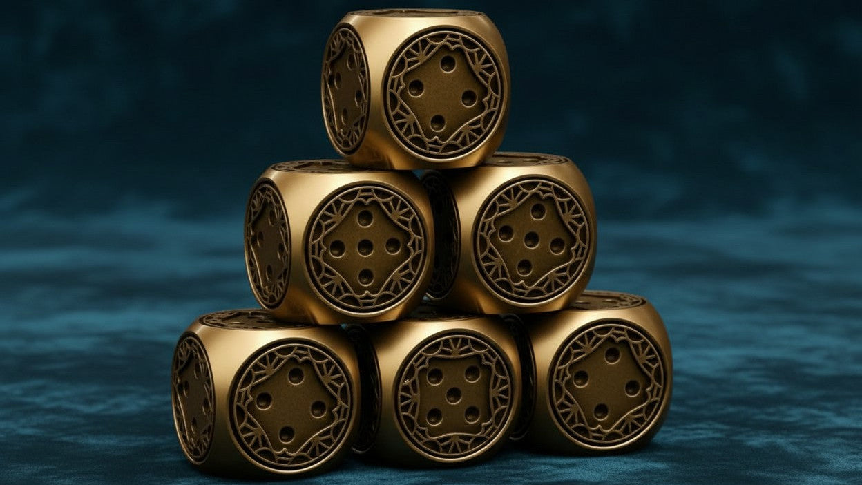 زينة زخرفية على شكل نرد نحاسي، مصقولة بدقة لطاولة غرفة المعيشة | ديكور مكتب، عمل فني مصنوع من النحاس، مناسب لألعاب البوكر، مثالي لحفلات الهالوين/الكريسماس/عيد الشكر للكبار