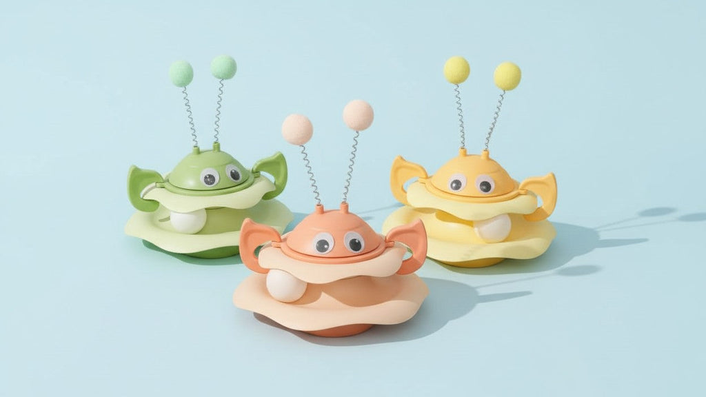 3-in-1 Interactive Cat Toy with Track Ball, Swing Ball &amp; Teaser Wand - Bee-Themed Tumbler Play Plate for Cats, Durable Plastic Design, No Batteries Needed, Fun Exercise &amp; Entertainment for Indoor Cats, Pet Engagement Toy | be