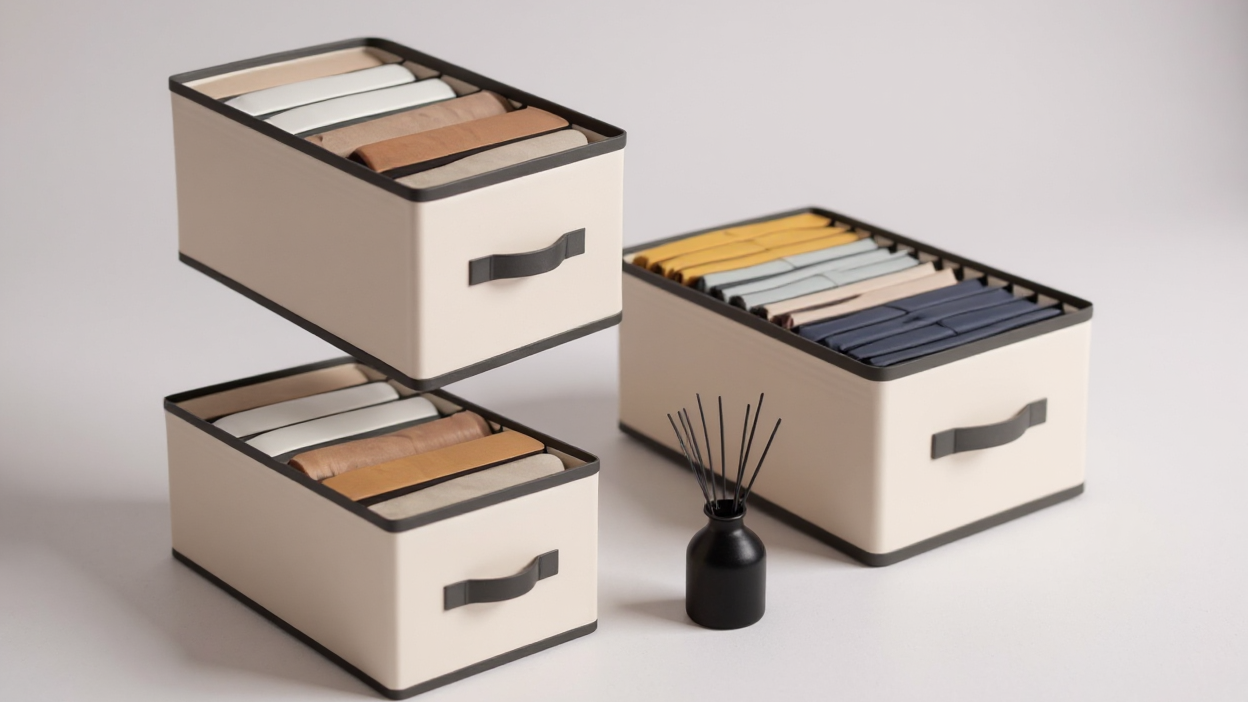 Lot de 1 ou 3 paniers de rangement pliables en tissu non tissé, léger, compartiments pour pantalons, sous-vêtements, chaussettes, avec poignée, organise tiroirs.