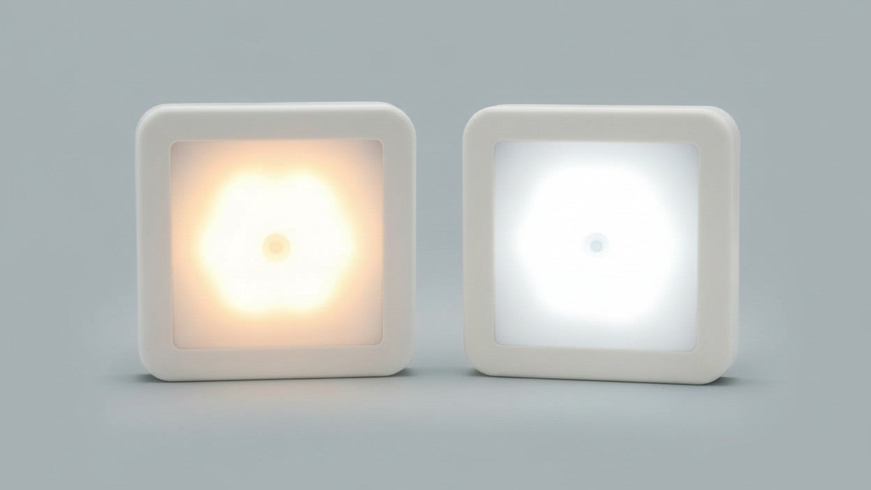 Veilleuse LED à capteur de mouvement PIR Éclairage intelligent pour salle de bain, couloir, escalier ou placard, activation automatique, fixation murale, sans batterie.