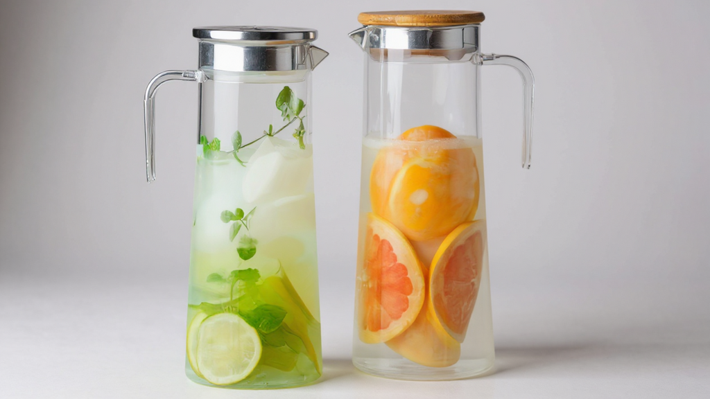 Pichet à Jus avec Anse (1 pc) : Grande capacité, résistant à la chaleur, idéal thé glacé, boissons, eau citronnée, usage maison ou bureau.